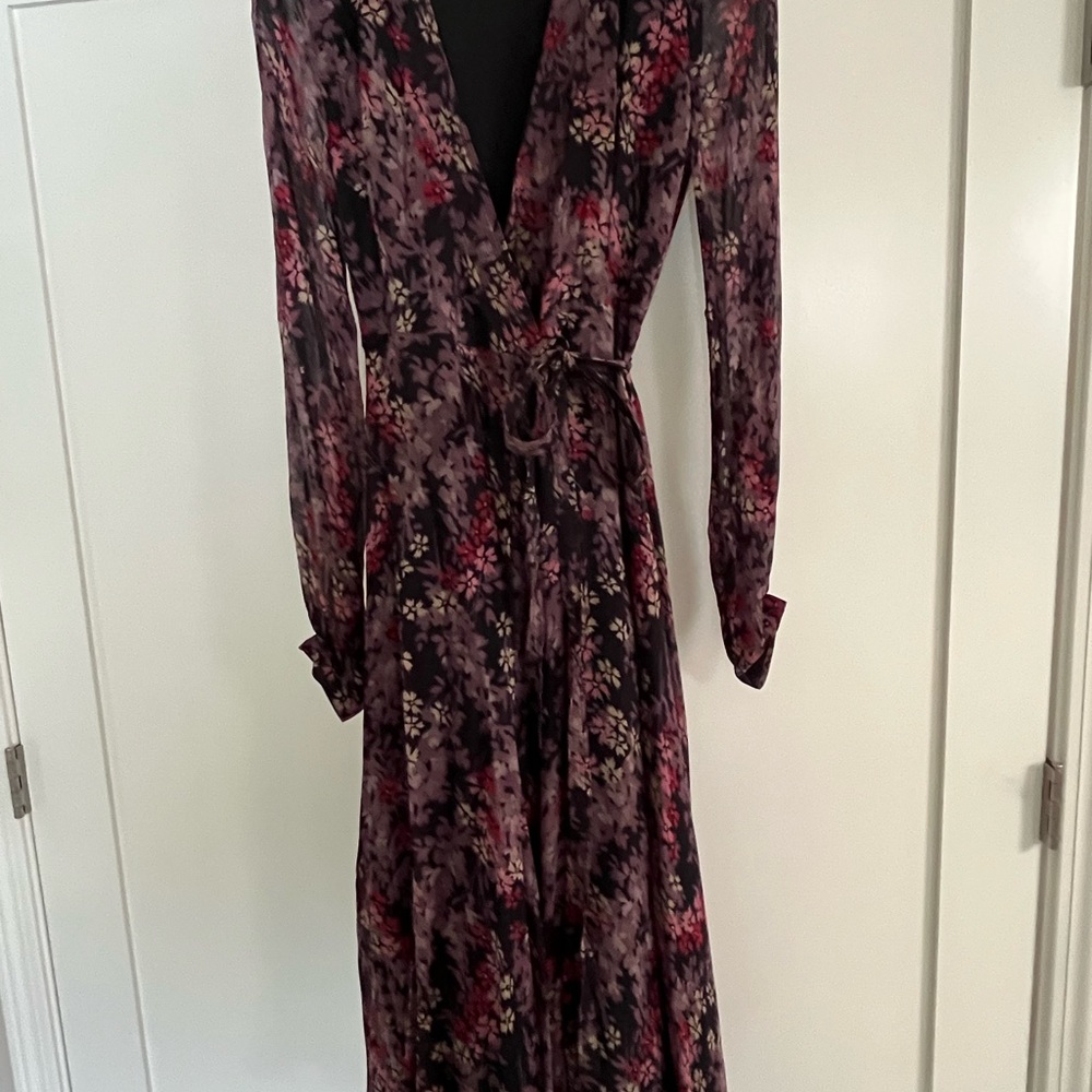 Ralph Lauren Red Long Sleeve Gown with V-Neck
